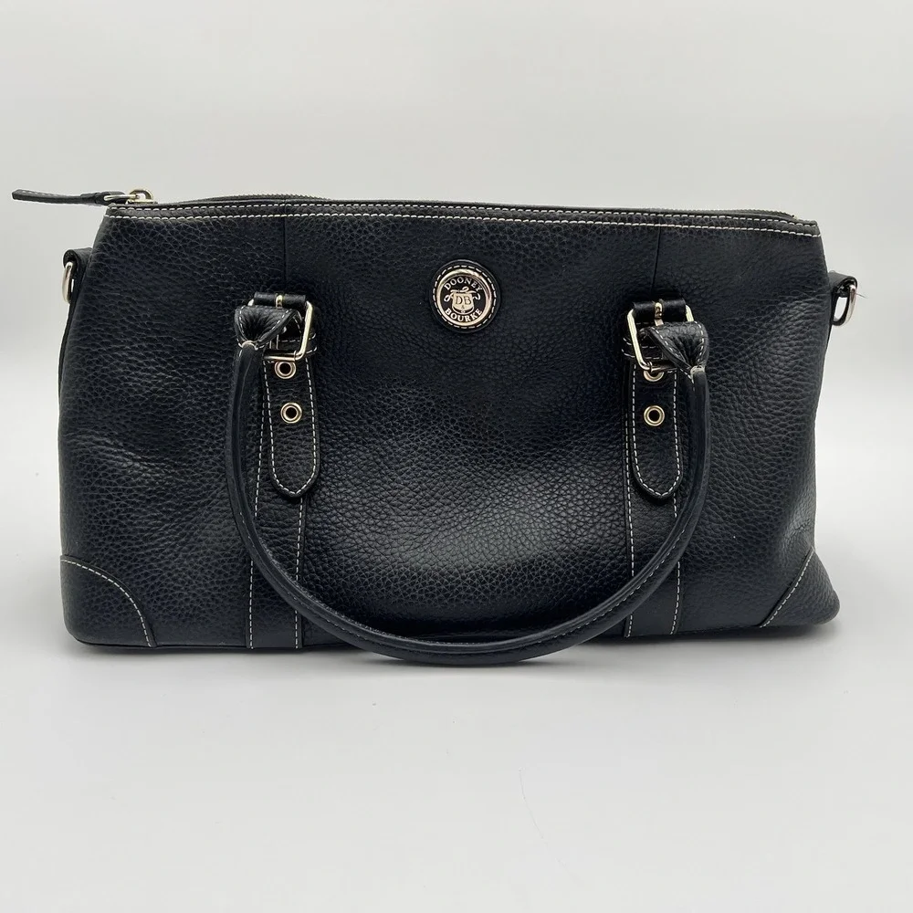 Vintage Dooney & Bourke Black Large Leather Double Handle Zipper Shoulder Bag - Picture 8 of 9
